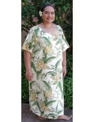 Plus Size Round Neck Long Dress   Yellow Plumeria Garden Hawaiian 