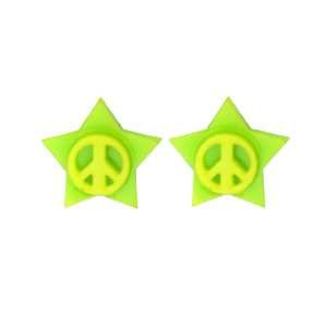 Plastic Fashion Earrings ER STAR GN PEACE Green Star Yellow Peace 