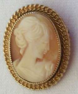 Vintage Catamore 12K Gold Filled Carved Shell Cameo Brooch Pin GF 