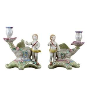  Staffordshire Style Hand Painted Candle Stick Boy Pair, 6 