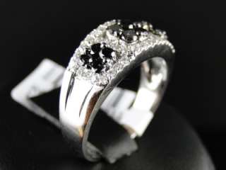   WHITE GOLD BLACK AND WHITE DIAMOND WEDDING FASHION BAND RING 1 CT