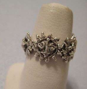   Oxidized Antiqued Cutout Smiling Sun Face Band Ring Taxco Mexico Size