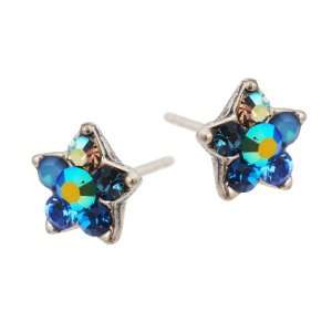   Star Stud Earrings with Blue Swarovski Crystals   Handmade in Israel