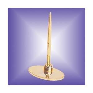  3198    GOLD PLATED BRASS OVAL PEN HOLDER WITH PEN Office 
