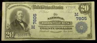   1902  PLAIN BACK  $20 CH.M7805 BROOKVILLE, INDIANA NATIONAL BN ID#Y129