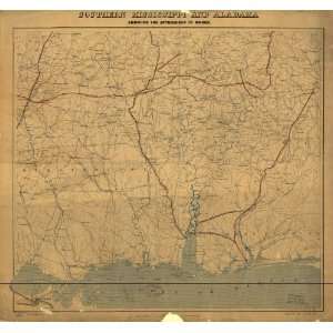  Civil War Map Southern Mississippi and Alabama showing the 