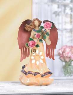 Lighted Angel Figurine with Rose Garland  