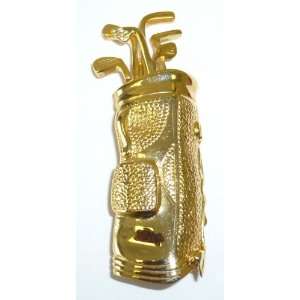  Goldplated Golf Bag with Moveable Clubs Pin Jewelry