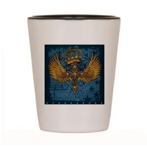  Shot Glass White and Black of Angel Winged Crown Cross 