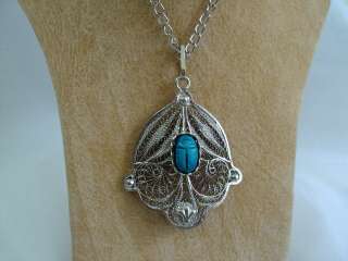 scarab necklace egyptian tribal filigree handmade  