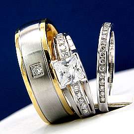   HERS Engagement Wedding Band Ring Set Princess Cut Mens and Womens new