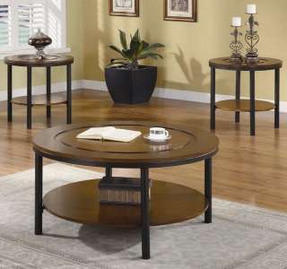 Contemporary Round Two Tone Coffee End Table 3 Pcs Set  