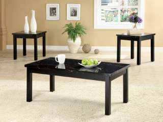 Pcs Black Coffee and End Table set wooden Marble Top  