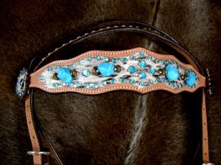 HORSE BRIDLE WESTERN LEATHER HEADSTALL TACK TURQUOISE STONES TACK 