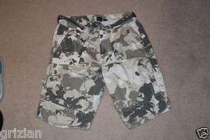 Armani Exchange Mens Camo Shorts Tan White Gray Size 31 AX A/X Belted 