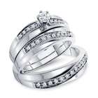   Diamond Engagement Ring & Wedding Bands 14k White Gold Men Women 1/4ct