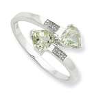   ring size 6 sterling silver rhodium green amethyst diamond heart ring