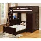   wood twin over twin loft bed unit with desk and chest end units