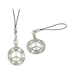  Clear Peace Sign Gemmed Border Cellphone Charm Strap 