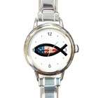 Carsons Collectibles Round Italian Charm Watch of USA Christian Fish 
