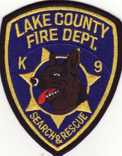 Lake County K 9 K9 Search & Rescue Fire Dept. Patch  