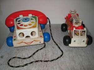FISHER PRICE Vintage 61 Telephone & 68 Firetruck Toys  