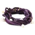 Ettika Purple Vintage Ribbon Wrap Bracelet with Pearl Pendants