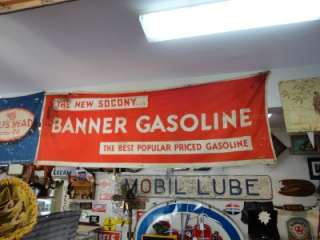 Vintage The Socony Banner Gasoline Canvas Cloth *Rare Gas Sign  