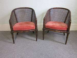 Pair of Hollywood Regency Faux Bamboo Barrel Back Chairs  