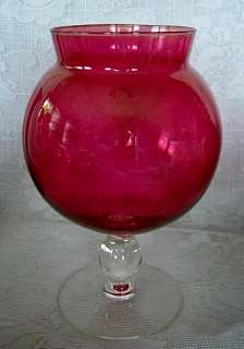 Ruby Red Stained Glass Footed Vase / Votive / Rose Bowl  
