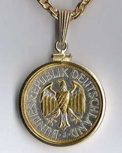 Gold on Silver Coin German 1 Mark Eagle Necklace   W  