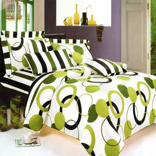 Blancho Bedding [Artistic Green] Luxury 4PC Mini Comforter Set Combo 