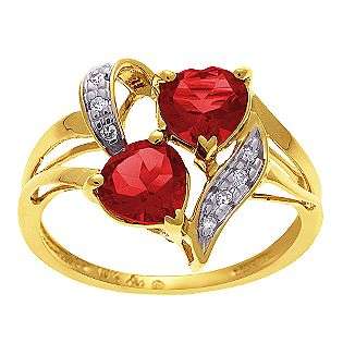 Ruby and Diamond Double Heart Ring. 10K Yellow Gold  Jewelry Gemstones 