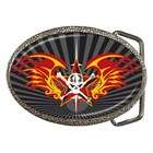 Carsons Collectibles Belt Buckle of Star Skull with Flaming Wings 
