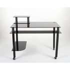 and Office Black Glass and Aluminum Computer Desk with Casters   Black 