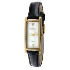 Peugeot Womens 3017BK Gold Tone Black Leather Strap Watch
