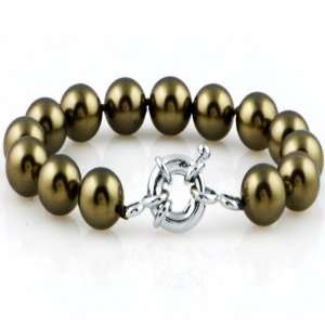   Silver Plated 10mm Olive Shell Pearl Bracelet Vishal Jewelry Jewelry
