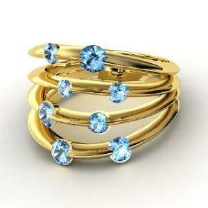  Rhythm Ring, 14K Yellow Gold Ring with Blue Topaz Jewelry