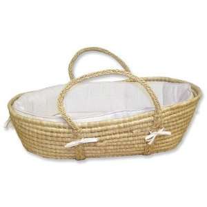   Moses Basket with Pique Liner in White Maize Basket Color Sage Green