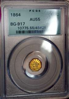 1864 PCGS AU55 BG 917 50 Cents 1/2 Dollar Fractional Gold Piece OGH 