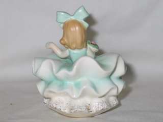 Vintage Inarco Ceramic Big Bow Bloomer Girl w Flower Bouquet Figurine 