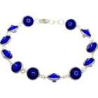 blue evil eye crystal and sterling silver link bracelet