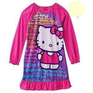 NEW HELLO KITTY NIGHTGOWN PAJAMA GOWN girls size 4 Rainbow Text Pink 