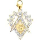 JewelBasket Charm Jewelry   Gold Masonic Symbol Diamond Charm 