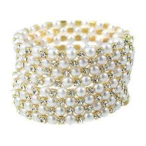   Crystal Gold Tone Wire 8 Row Wrap Bracelet   1.56 Inches Wide Jewelry