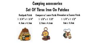 IRON ON PATCHES/CAMPING GEAR/ACCESSORIES SET OF 3  