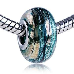  Murano Glass Bead Golden And Black Striped Fit Pandora 