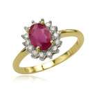 Jewelry Adviser 14K Yellow Gold Oval Ruby & 1/5ct Diamond Trim Ring