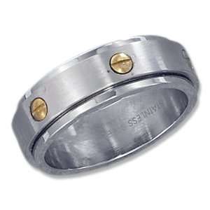  Stainless Steel with Gold Tone Screw 8mm Spinner Band 