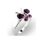  Nature Purple and Pink Crystal Rhodium Ring   Butterfly   Size 9